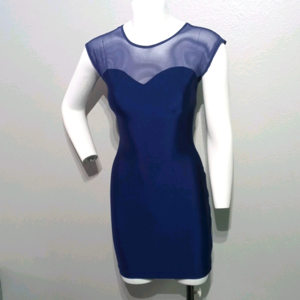 Blue Spandex Mini dress with Sheer bosom